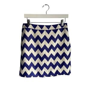 Kate Spade Linen Chevron Blue White Robbie Mini Skirt Preppy Summer Vacation 6